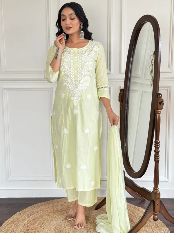 Light_Yellow_Cotton_Embroidered_Kurta_Set_With_Nazneen_Dupatta_For_Women