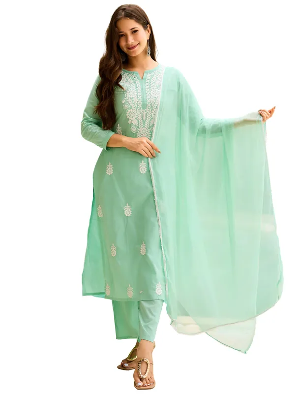 Mint_Green_Cotton_Embroidered_Kurta_Set_With_Naylon_Dupatta_For_Women
