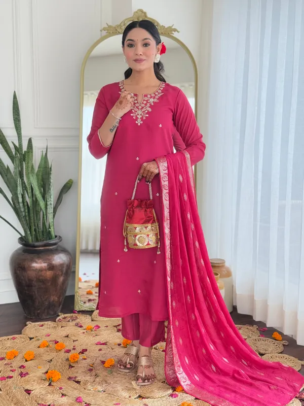 Rani_Viscose_Silk_Embroidered_Kurta_Set_With_Viscose_Jacquard_Dupatta_For_Women