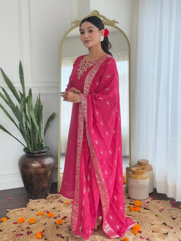 Rani_Viscose_Silk_Embroidered_Kurta_Set_With_Viscose_Jacquard_Dupatta_For_Women