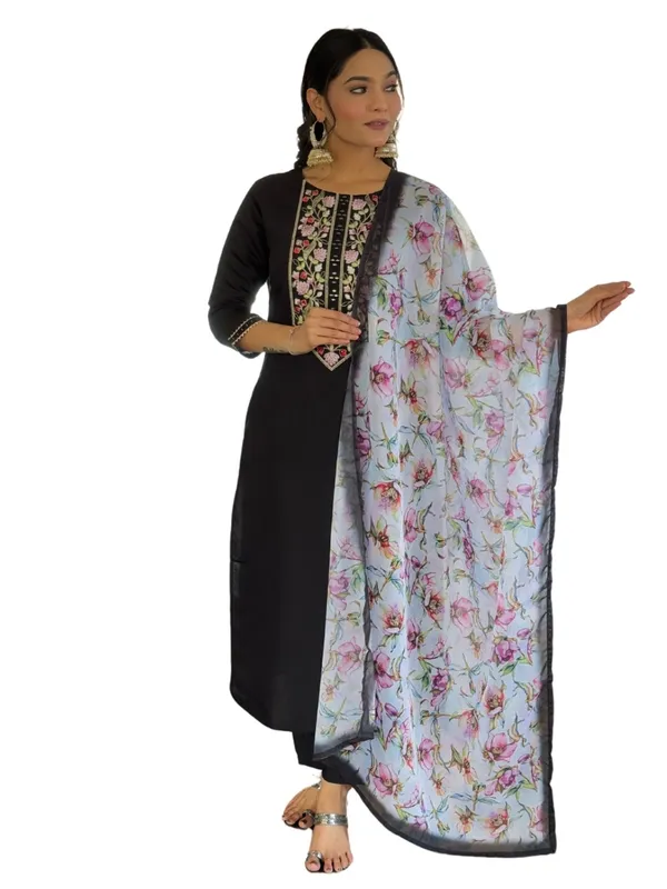 Black_Rayon_Embroidered_Kurta_Set_With_Taby_Dupatta_For_Women
