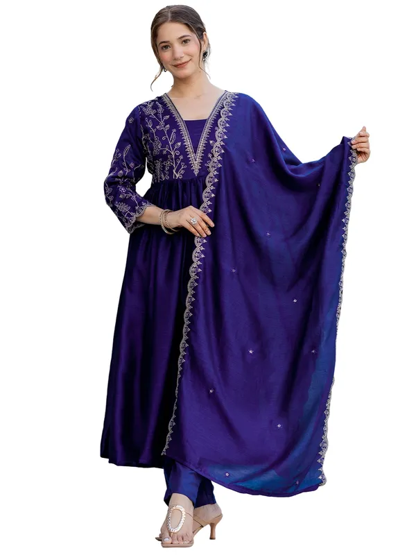 Blue_Vichitra_Silk_Embroidered_Kurta_Set_With_Vichitra_Silk_Dupatta_For_Women