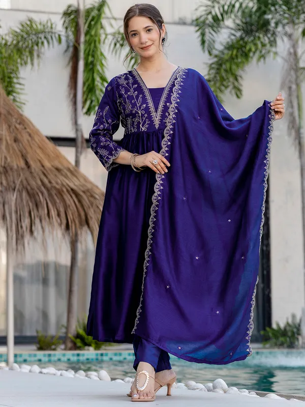 Blue_Vichitra_Silk_Embroidered_Kurta_Set_With_Vichitra_Silk_Dupatta_For_Women