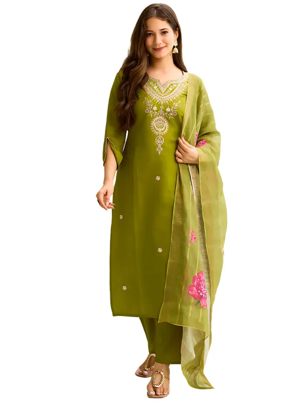 Mustard_Viscose_Embroidered_Kurta_Set_With_Jacquard_Dupatta_For_Women
