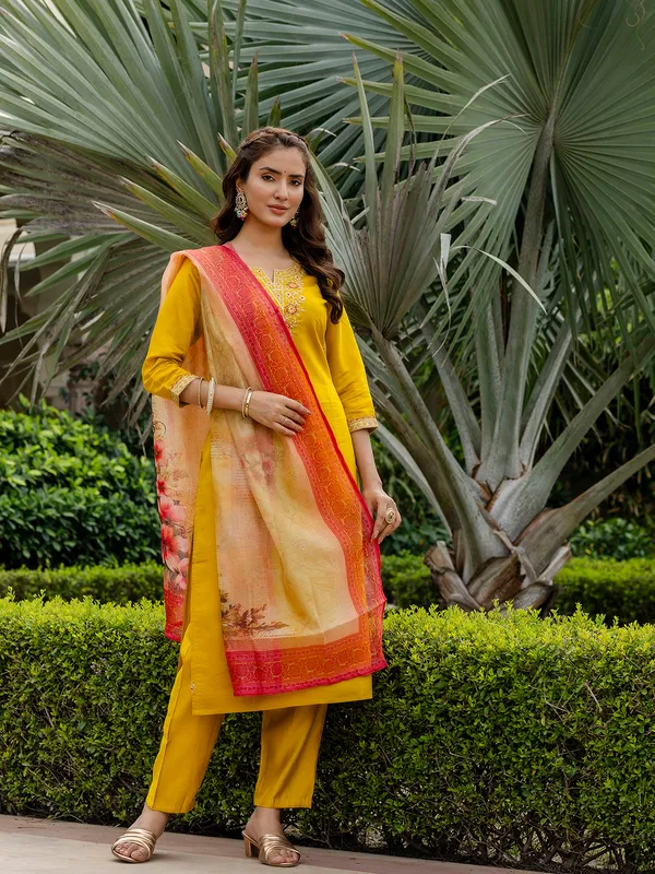 Mustard_Rayon_Embroidered_Kurta_Set_With_Taby_Dupatta_For_Women
