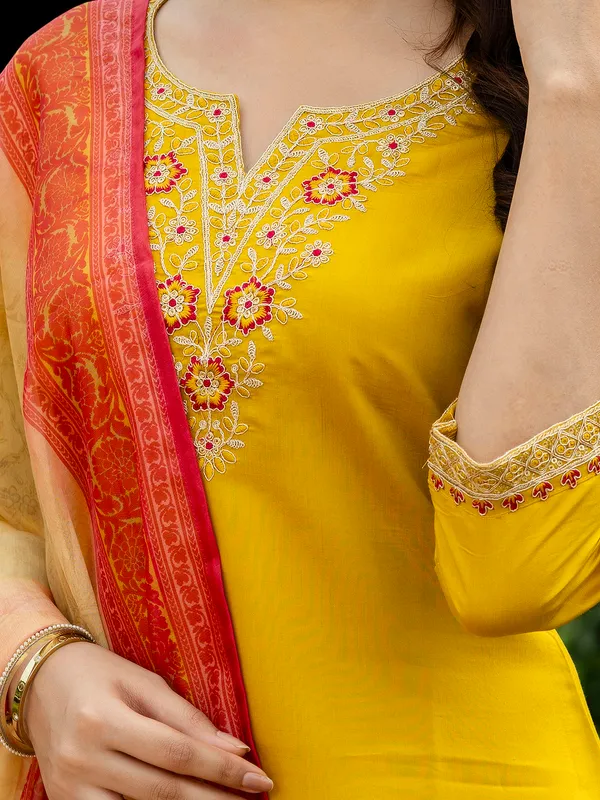 Mustard_Rayon_Embroidered_Kurta_Set_With_Taby_Dupatta_For_Women