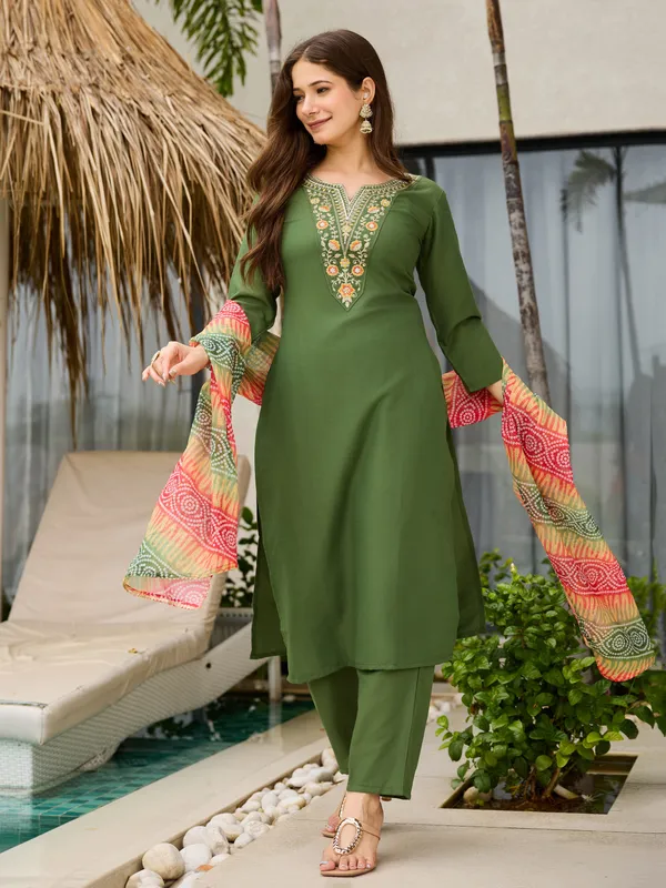 Olive_Green_Rayon_Embroidered_Kurta_Set_With_Taby_Dupatta_For_Women