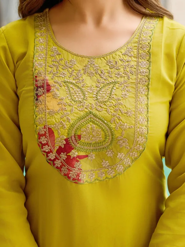 Lime_Yellow_Rayon_Embroidered_Kurta_Set_With_Taby_Dupatta_For_Women