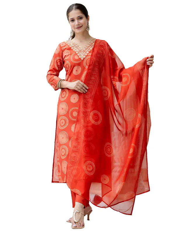 Orange _Rayon_Embroidered_Kurta_Set_With_Taby_Dupatta_For_Women