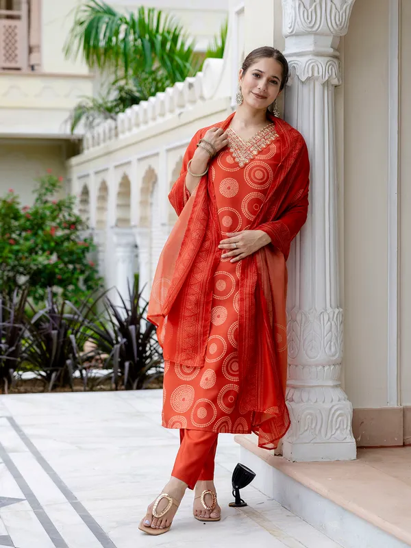 Orange _Rayon_Embroidered_Kurta_Set_With_Taby_Dupatta_For_Women