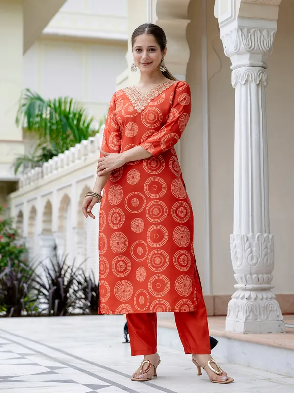 Orange _Rayon_Embroidered_Kurta_Set_With_Taby_Dupatta_For_Women