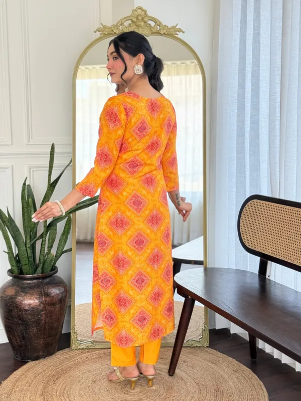 Orange _Rayon_Embroidered_Kurta_Set_With_Taby_Dupatta_For_Women