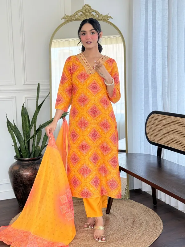 Orange _Rayon_Embroidered_Kurta_Set_With_Taby_Dupatta_For_Women