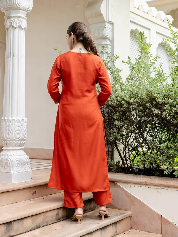 Rust_Rayon_Embroidered_Kurta_Set_With_Chanderi_Dupatta_For_Women