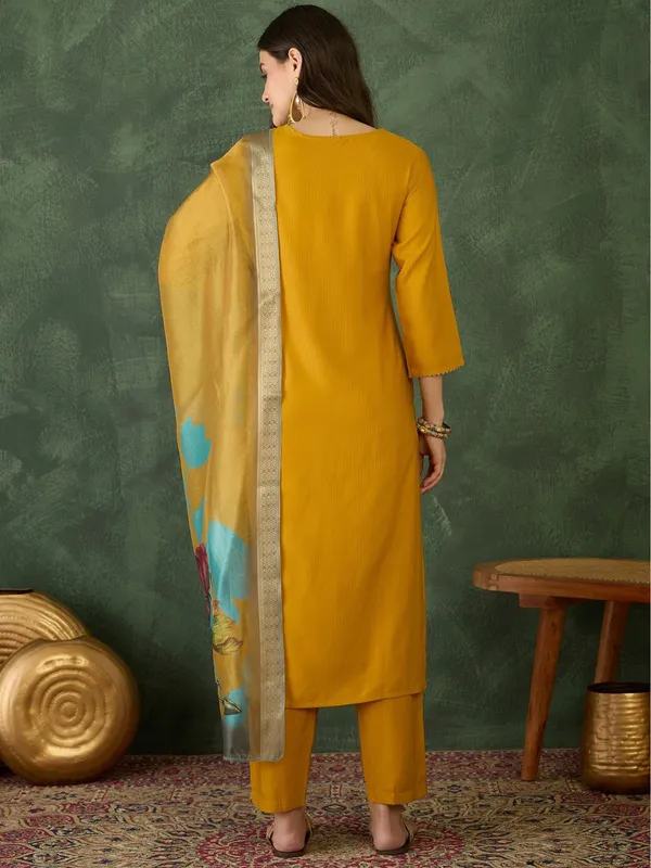 Mustard_Rayon_Embroidered_Kurta_Set_With_Organza_Dupatta_For_Women