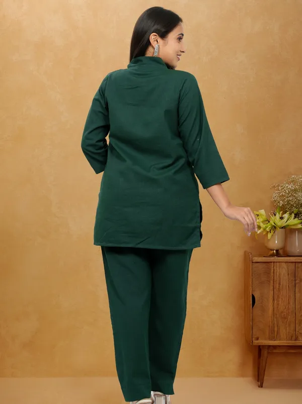 Green_Cotton_3/4th_sleeves_Co-Ord_Set_For_Women