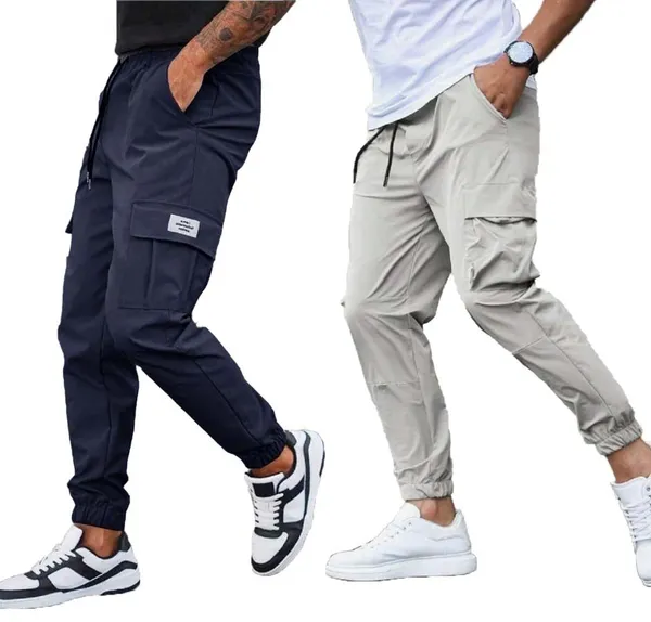 Blue_And_Light_Grey_Twill_Lycra_Cargo_Track_Pants_For_Unisex_(Combo_Pack)