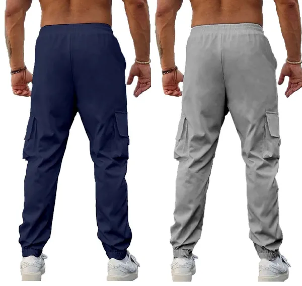 Blue_And_Light_Grey_Twill_Lycra_Cargo_Track_Pants_For_Unisex_(Combo_Pack)