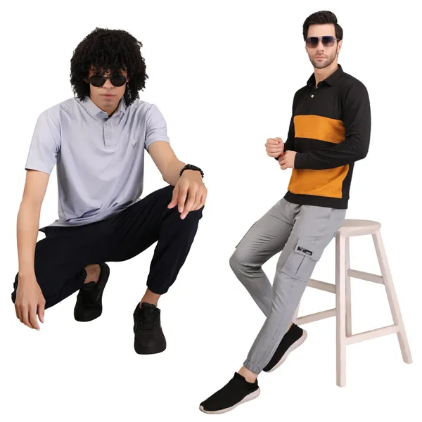 Blue_And_Light_Grey_Twill_Lycra_Cargo_Track_Pants_For_Unisex_(Combo_Pack)
