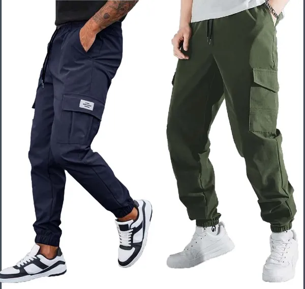 Blue_And_Green_Twill_Lycra_Cargo_Track_Pants_For_Unisex_(Combo_Pack)