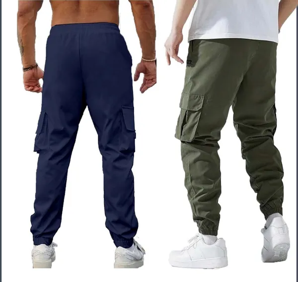 Blue_And_Green_Twill_Lycra_Cargo_Track_Pants_For_Unisex_(Combo_Pack)