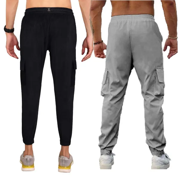 Black_And_Light_Grey_Twill_Lycra_Cargo_Track_Pants_For_Unisex_(Combo_Pack)