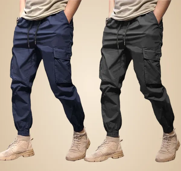 Blue_And_Dark_Grey_Twill_Lycra_Cargo_Track_Pants_For_Unisex_(Combo_Pack)