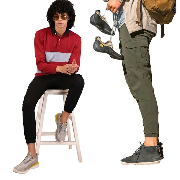 Black_And_Green_Twill_Lycra_Cargo_Track_Pants_For_Unisex_(Combo_Pack)