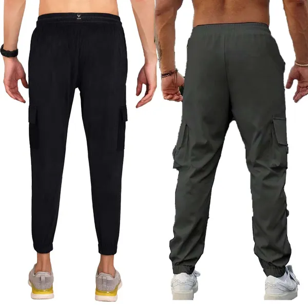 Black_And_Dark_Grey_Twill_Lycra_Cargo_Track_Pants_For_Unisex_(Combo_Pack)