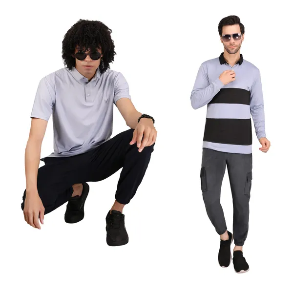 Blue_And_Dark_Grey_Twill_Lycra_Cargo_Track_Pants_For_Unisex_(Combo_Pack)