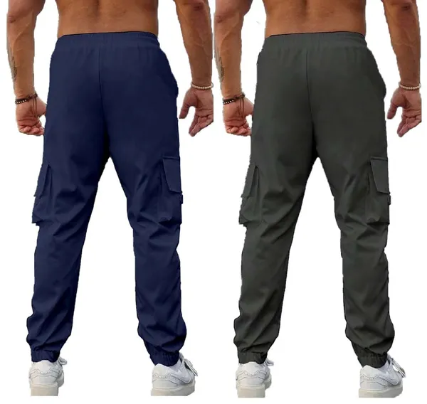 Blue_And_Dark_Grey_Twill_Lycra_Cargo_Track_Pants_For_Unisex_(Combo_Pack)