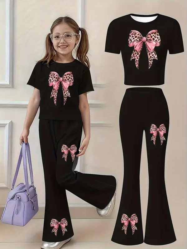 Black_&_Pink_Bow_Graphic_T_Shirt_And_Fla_Pants_Set