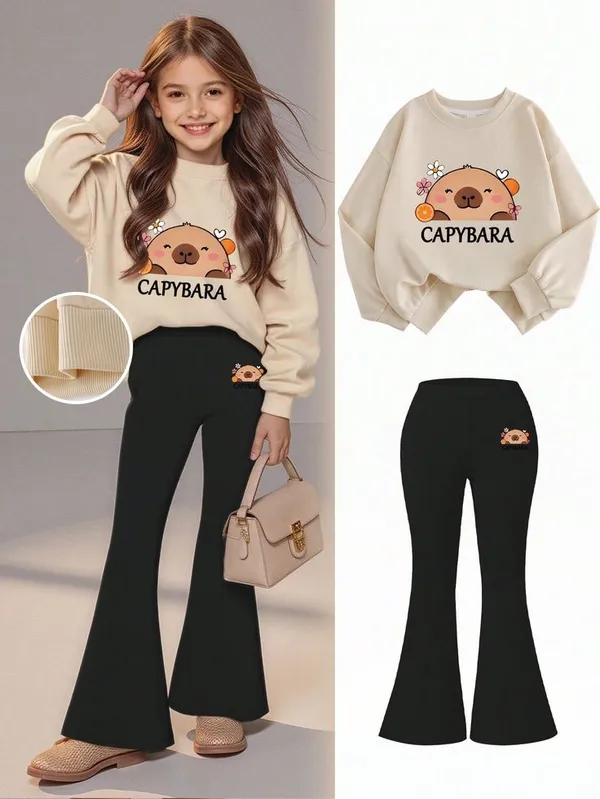 Multicolor_2Pcs_Setgraphic_Sweatshirt_And_Flares_Pants_Set