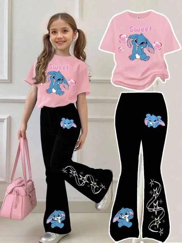 Black_&_Pink_A_Pink_Short_Sleeve_T_Shirt_With_A_Character_Graphic_And_Sweet_Pant