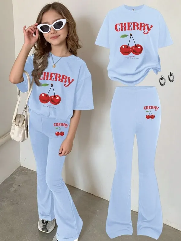 Multicolor_Cherry_Print_Short_Sleeve_T_Shirt_And_Plaza_Pent