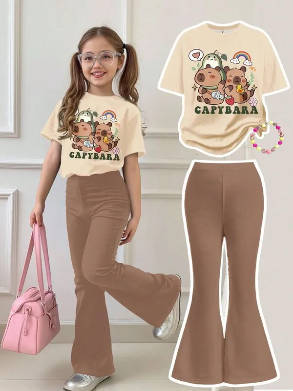 Multicolor_Striped_Pattern_Loose_Fit_Short_Sleeved_T_Shirt_And_Fla_Pants