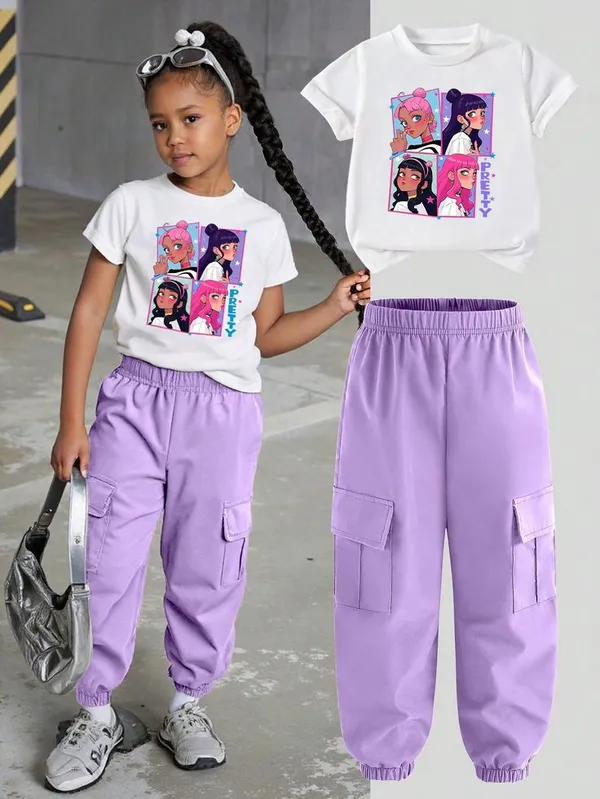 White_&_Purple_Tween_Girl_Casual_Street_Style_Loose_Oversized_T_Shirt_With_Joggers