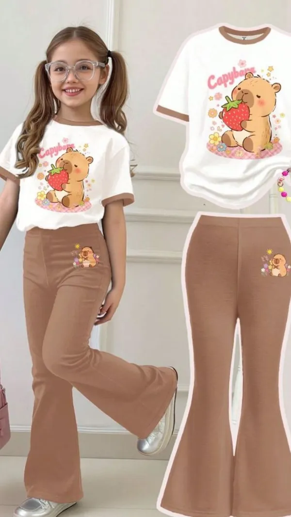 Brown_Loose_Cherry_Print_T_Shirt_And_Bottom