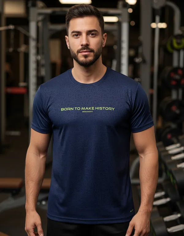 Navy_Blue_100%_Polyester_Aero_Dry_Born_To_Make_History_Activewear_T-Shirt_For_Unisex