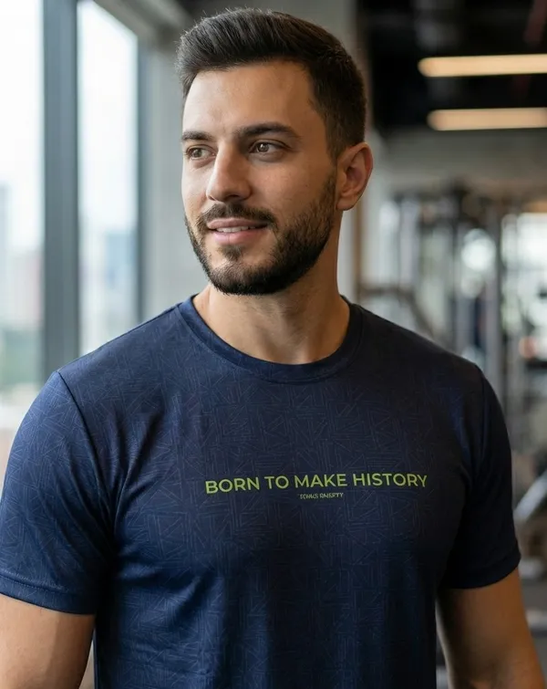 Navy_Blue_100%_Polyester_Aero_Dry_Born_To_Make_History_Activewear_T-Shirt_For_Unisex