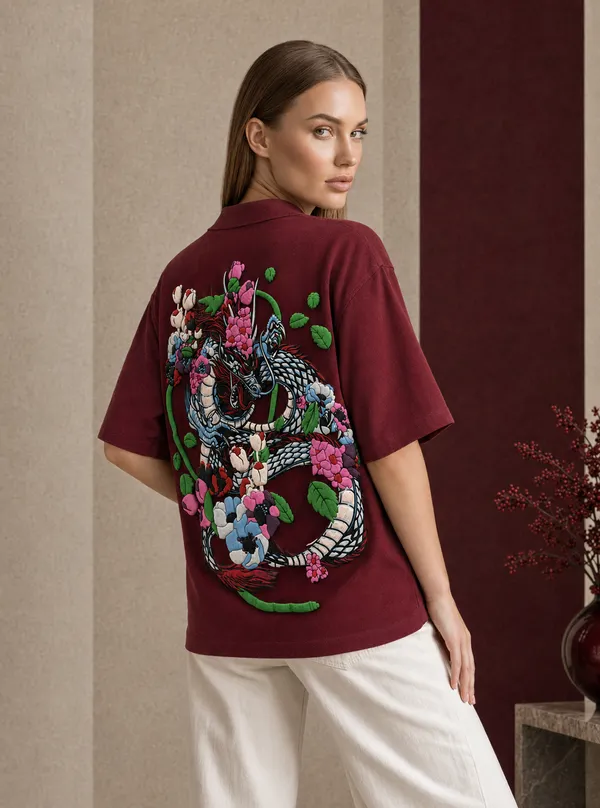 The_Dragon_Blossom_Rave_Polo_|_240_GSM_cotton_rich_fabric_|_Rich_Maroon_|Unisex