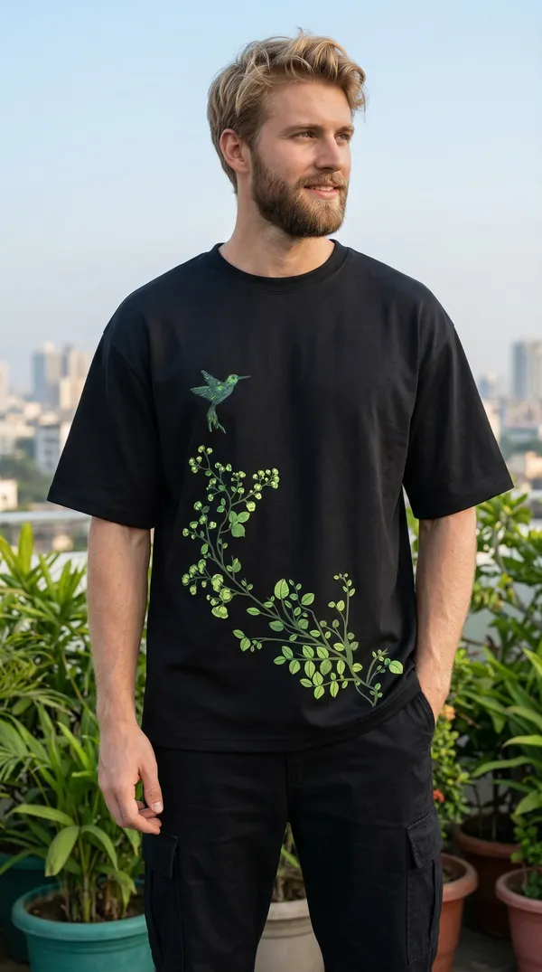 Hummingbird_Premium_Cotton_Oversized_Tee_–_Black_|_Unisex