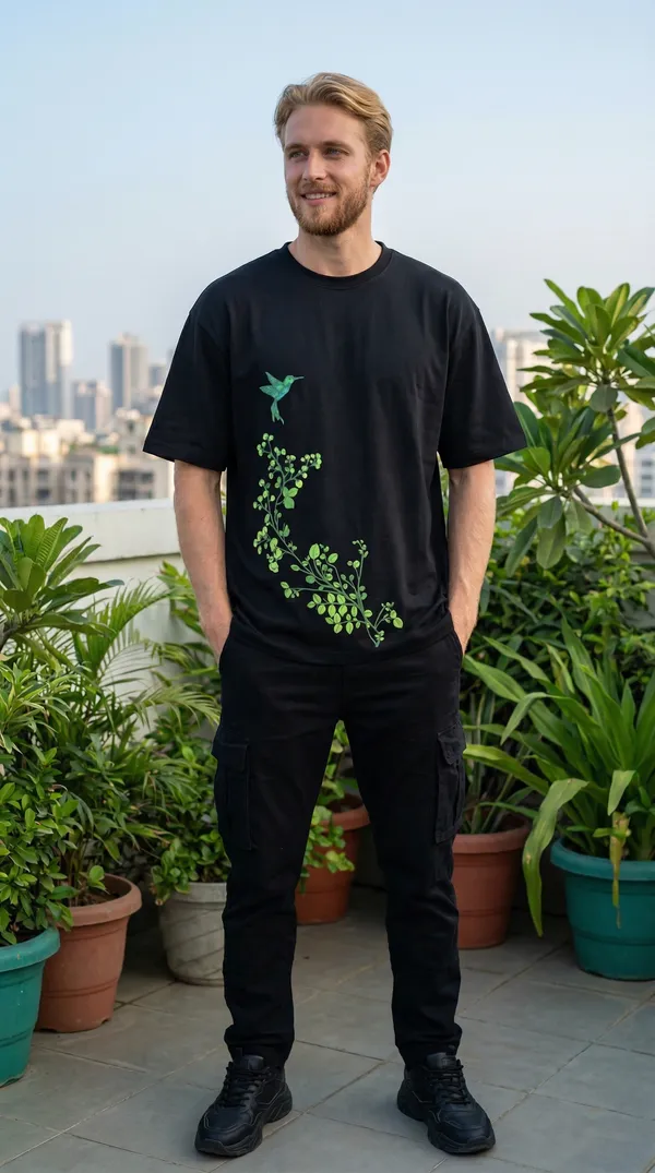 Hummingbird_Premium_Cotton_Oversized_Tee_–_Black_|_Unisex