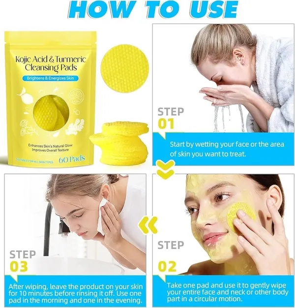 Yellow_Non-Woven_Fiber_Or_Cotton_Turmeric_Kojic_Acid_Face_Pad_For_Women
