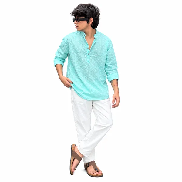 Men’s_Aqua_Blue_Printed_Kurta_Shirt