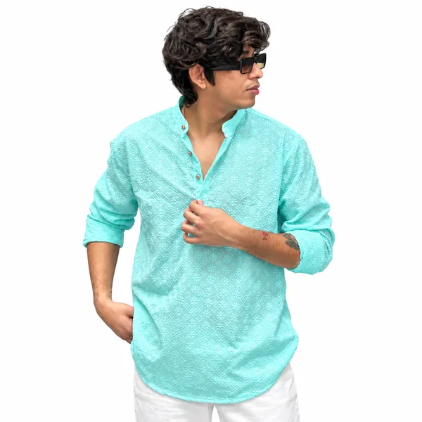 Men’s_Aqua_Blue_Printed_Kurta_Shirt