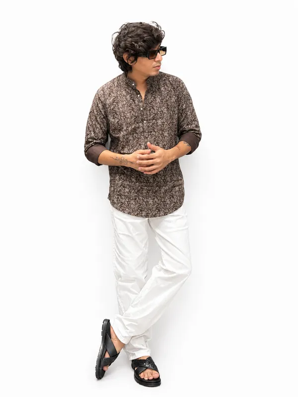 Men’s_Brown_Printed_Short_Kurta