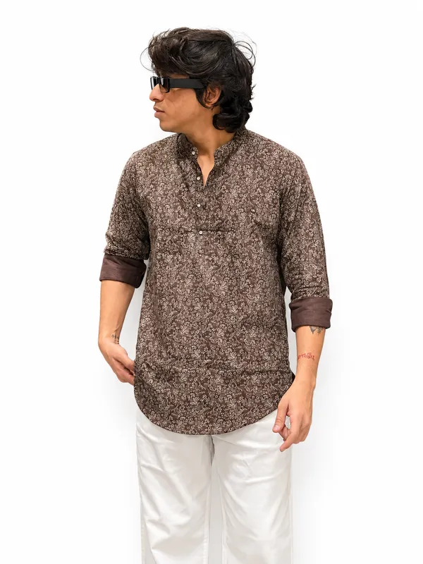Men’s_Brown_Printed_Short_Kurta