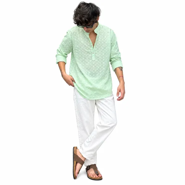 Men’s_Pastel_Green_Printed_Kurta_Shirt