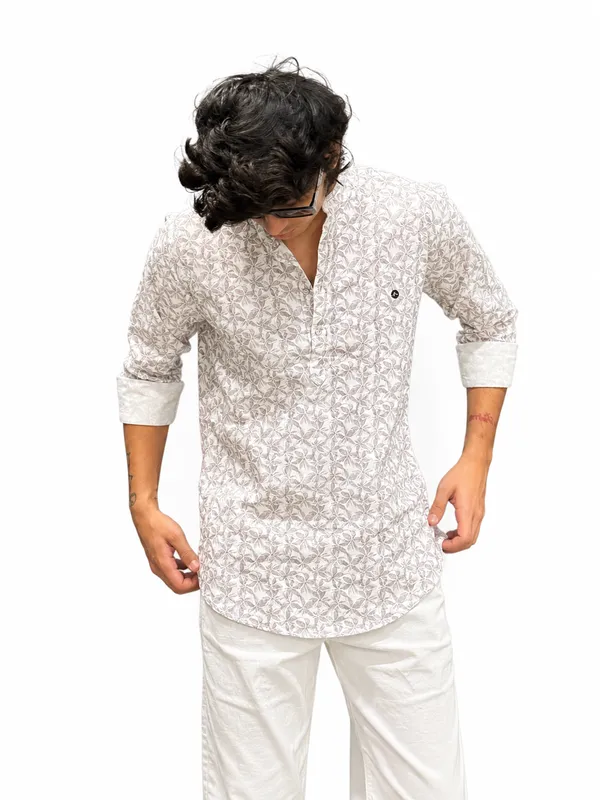 Men’s_White_Printed_Short_Kurta